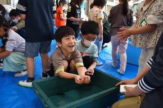 生き物と触れ合う様子